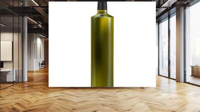 Olive oil bottle mockup. Extra virgin green oil jar. Food cooking product, organic vegetarian diet. Vegetable oil brand jar with black cork. Sunflower oil glass bottle Wall mural