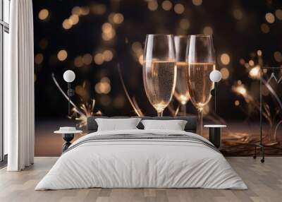 celebration with party drinks celebratory champagne glasses with sparklers and bokeh lights background Wall mural