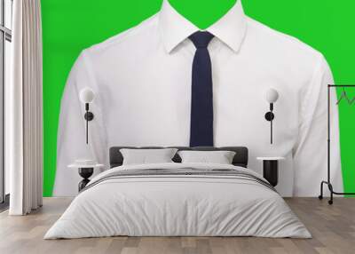 White men's shirt with dark blue tie. Wall mural