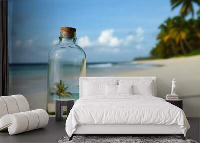 a beautiful beach with an island in a bottle Wall mural