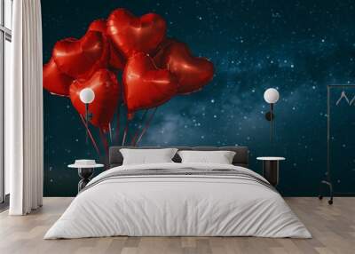 balloons in the shape of a heart on a starry sky background Wall mural