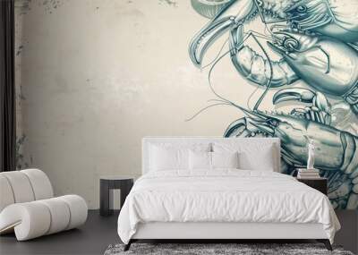 Hand drawn vintage seafood background Wall mural