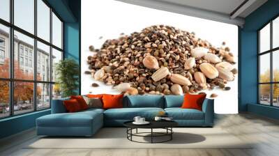 Heap of mix seeds on a white background. Isolated Wall mural