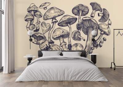 illustration of different mushrooms Wall mural