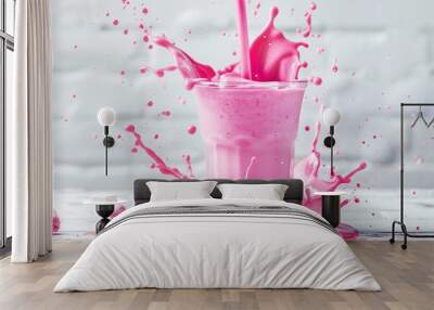 pink smoothie with bright splashes Wall mural