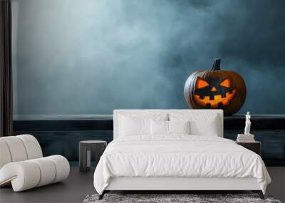 Scary pumpkin on wooden planks Wall mural