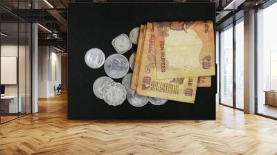 Indian money on black background Wall mural