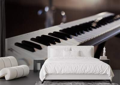 A musical instrument stands, a white keyboard synthesizer Wall mural