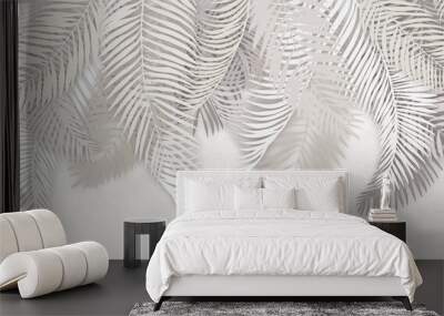 Palm leaves. Image for printing photo wallpapers. Composition of palm leaves in gray. Wall mural