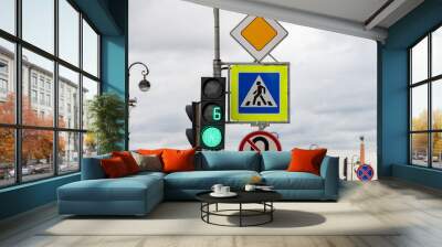 Pedestrian crossing road sign. Wall mural