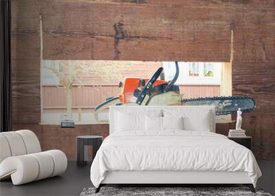 Cut through an old wooden wall Wall mural