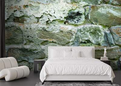 texture of masonry, a fragment of a stone wall of an ancient temple of the 10th century, background, backdrop Wall mural