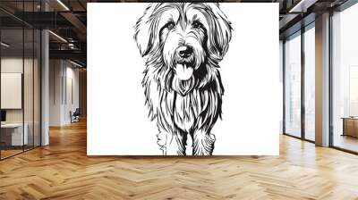 Bearded Collie dog black drawing vector, isolated face painting sketch line illustration ready t shirt print Wall mural