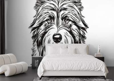 Bearded Collie dog face vector portrait, funny outline pet illustration white background ready t shirt print Wall mural