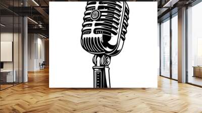 microphone of hand drawn line illustration, transparent background Wall mural