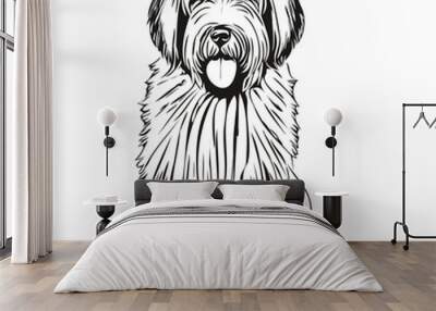 Old English Sheepdog dog line illustration, black and white ink sketch face portrait in vector sketch drawing Wall mural