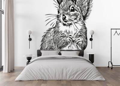 squirrel sketchy, graphic portrait of a squirrel on a white background, baby squirrel. Wall mural