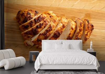 sliced chicken breast on wooden cutting board Wall mural