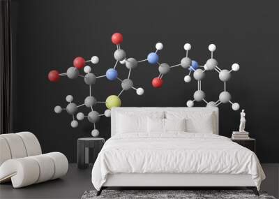 ampicillin molecular structure, antibiotic, ball and stick 3d model, structural chemical formula with colored atoms Wall mural