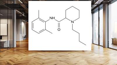 bupivacaine molecule, structural chemical formula, ball-and-stick model, isolated image local anesthetics Wall mural