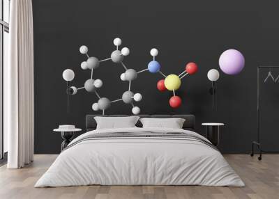 cyclamate molecular structure, artificial sweetener e952, ball and stick 3d model, structural chemical formula with colored atoms Wall mural