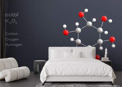 inositol molecule 3d rendering, flat molecular structure with chemical formula and atoms color coding Wall mural