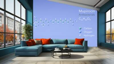 mupirocin molecule, molecular structures, antibacterials, 3d model, Structural Chemical Formula and Atoms with Color Coding Wall mural