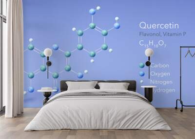 quercetin, flavonol, vitamin p. Molecular structure 3d rendering, Structural Chemical Formula and Atoms with Color Coding Wall mural