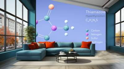 thiamazole molecular structures, Hyperthyroidism medication 3d model, Structural Chemical Formula and Atoms with Color Coding Wall mural