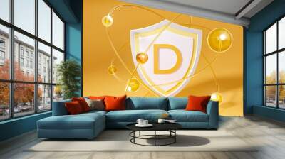 Vitamin d shield with orange atom. Medical science concepts, 3d rendering. Wall mural