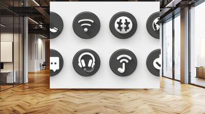 Set of modern communication and technology icons on black buttons Wall mural