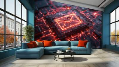 Spam. A glowing red envelope in the digital space.  Wall mural