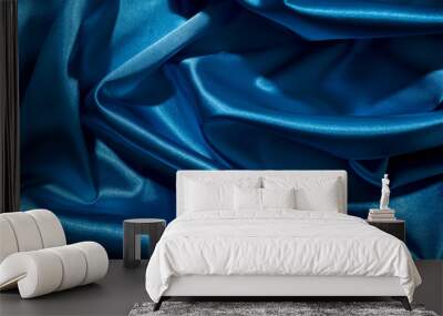 Background image of crumpled fabric. Blue silk Wall mural