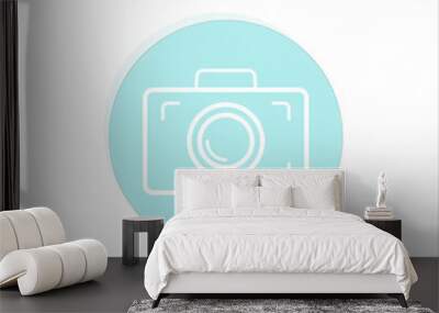 camera icon on blue white circle background, web, emblem, vector illustration Wall mural