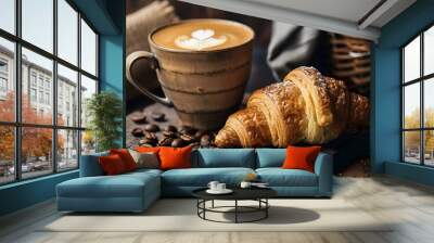 cup of coffee and croissant Wall mural