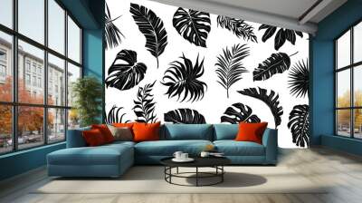 palm leaves set black and white Wall mural