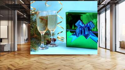 festive mood new year champagne gift spruce Wall mural