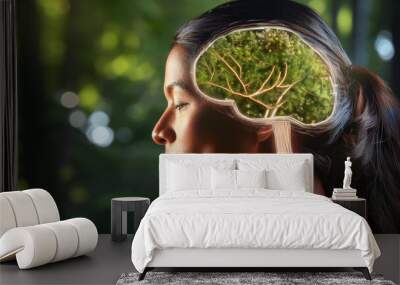 The brain in the form of luminous streams intertwined with natural elements symbolizes the connection between mental and physical health Wall mural