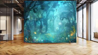  Enchanted forest filled with mystical creatures and glowing bugs Wall mural