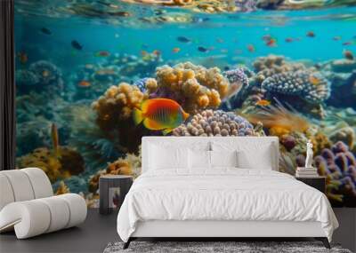 Underwater coral reef colorful fish exotic marine life Wall mural