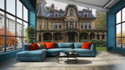 Gothic revival house with dramatic architecture. Wall mural