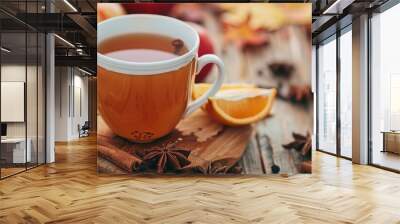 Hot apple cider with autumn spices Wall mural