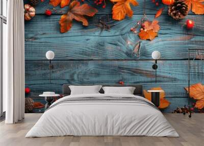 Rustic autumn-themed photo frame Wall mural