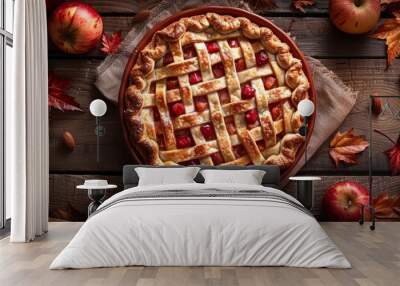 Warm autumn pie on a rustic table Wall mural