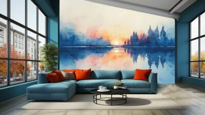 Watercolor abstract twilight reflections on white. Wall mural