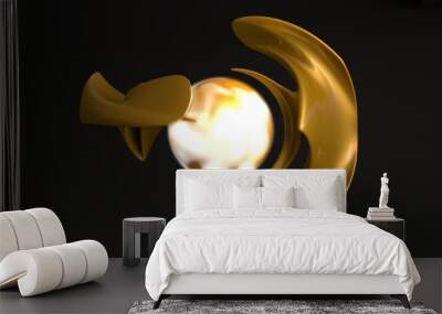 3D composition of two unique Golden figures connected by a glowing sphere, a shining ball. Futuristic 3D rendering of unique abstract forms, ideas of prosperity and luxury, power and energy. Wall mural