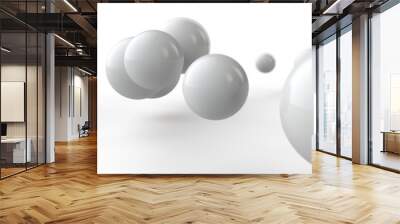 3D illustration of large and small white balls, spheres, geometric shapes isolated on a white background. Abstract, futuristic image of objects of perfect shape. 3D rendering Wall mural