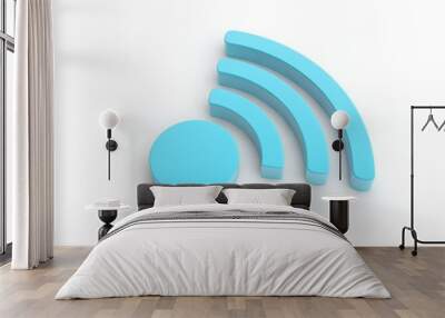 sign Wi Fi distribution, antenna blue color, symbol of the availability of phones and Internet for mobile devices. The idea of speed and security. 3D rendering, isolated on white background Wall mural