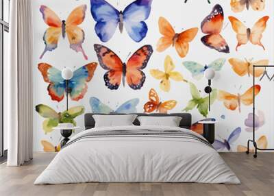 Watercolor colors butterflies on white background Vector illustration in flat style. Wall mural