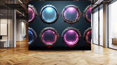 portal in game style glowing metal space frame Wall mural